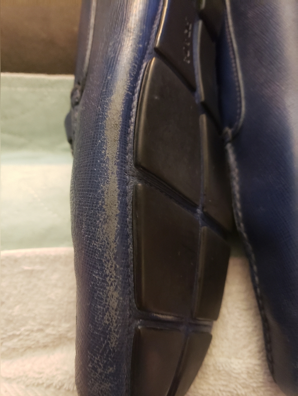 PRADA MENS BLUE ITALIAN LEATHER LOAFERS GOOD CONDITION SZ-10,5 SAFFIANO BLUE - Picture 7 of 12